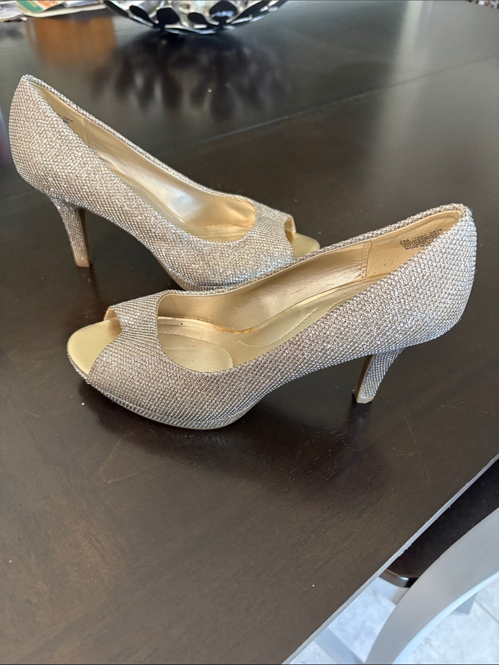 Bandolino Gold Glitter Peep-Toe Heels